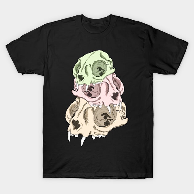 Trhee skull Cat T-Shirt by Ckj23